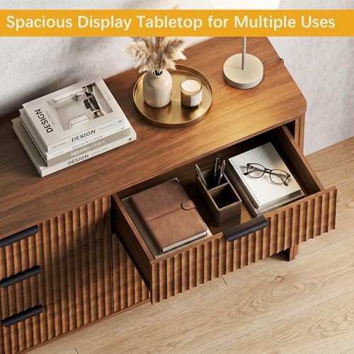 Wodeer 6 Drawer Dresser for Bedroom, 47" Wide Wood Storage Cabinet with Fluted Design, Modern Chest of Drawers & TV Stand for Living Room, Nursery Clothing Organizer with Metal Slides, Anti-Tipping - Image 4