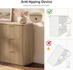 54"W Fluted 6 Drawer Bedroom Dresser, with Faux Marble Top,Natural Oak - Image 6