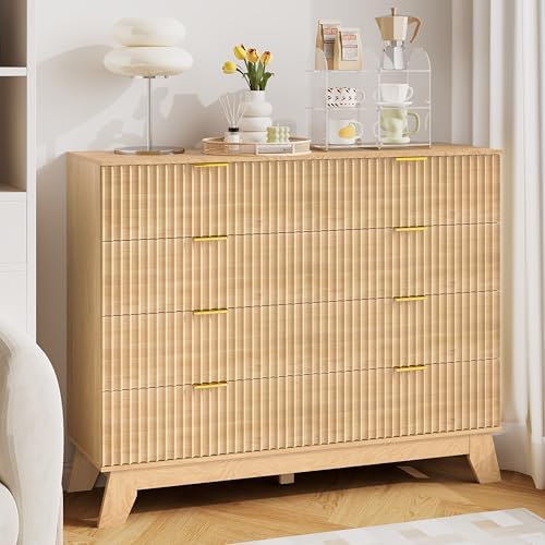 HUANLEGO 48" W Tall Fluted Dresser for Bedroom with 8 Drawer, Oak - Image 4
