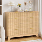 HUANLEGO 48" W Tall Fluted Dresser for Bedroom with 8 Drawer, Oak - Image 4