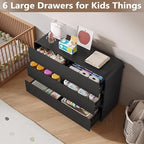 BORNOON Dresser for Bedroom with 6 Drawers, Fluted Chest of Drawers with Round Curved Corner, Hidden Handles, Modern Wood Storage Organizer for Bedroom, Nursery, Living Room - Image 3