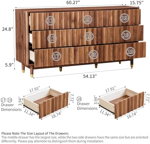 Bifins 60" Wide Fluted Dresser for Bedroom with 9 Drawers - Image 2