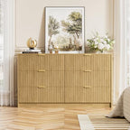 Furniway Mid Century Modern Dresser for Bedroom, 6 Drawer Wood Dresser with Fluted Front, 55.1" Wide Chest of Drawers for Living Room, Hallway, Natural Oak - Image 5