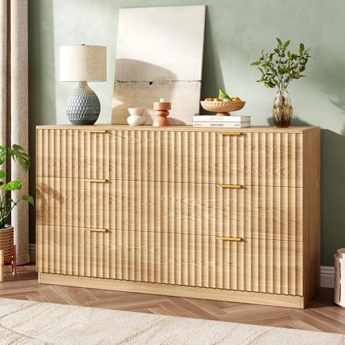 47.2" Wide Fluted 6 Drawer Dresser for Bedroom, Natural - Image 3