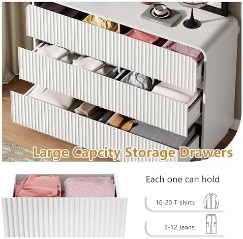 Wodeer White Dresser Fluted 6 Drawers Dresser for Bedroom, 47" Wide Wood Chest of Drawers with Hidden Handles & Rounded Corners, Modern TV Stand Storage Cabinet for Living Room, Hallway, Entryway - Image 4