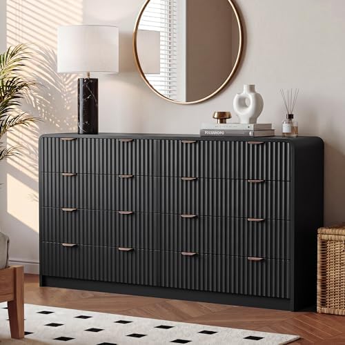 HOUROM 55“ Wide Black Fluted Dresser for Bedroom with 10 Drawers - Image 6