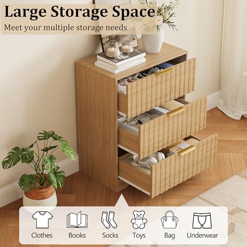 Fluted 3 Drawer Dresser for Bedroom, 30" Tall Modern Dressers, Natural Oak - Image 3