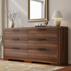 Fluted 6 Drawer Wood Dresser,Farmhouse Chest for Bedroom Entryway,Walnut by FUSUNBAO