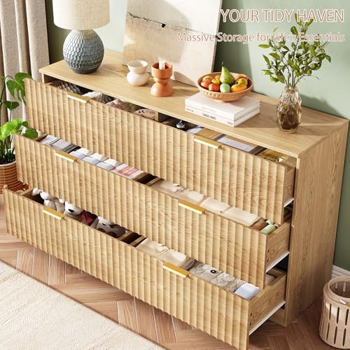 47.2" Wide Fluted 6 Drawer Dresser for Bedroom, Natural - Image 6