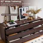 Standifurno 9 Drawer Dresser for Bedroom, Modern Curved Wood Chest of Drawers, 63" W Walnut Dresser Large Storage for Bedroom, Living Room, Hallway, Handleless Design Wooden Nursery Dresser - Image 5
