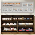 Walnut Dresser with 7 Drawer 55" Wide Fluted Dresser for Bedroom丨Modern Chest of Drawer with Metal Handles, Wood TV Stand for Bedroom, Living Room, Entryway, Hallway, Walnut - Image 3