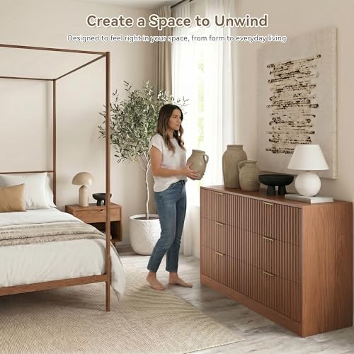 6 Drawer Dresser for Bedroom, 55" Wide Fluted Chest of Drawers - Image 4