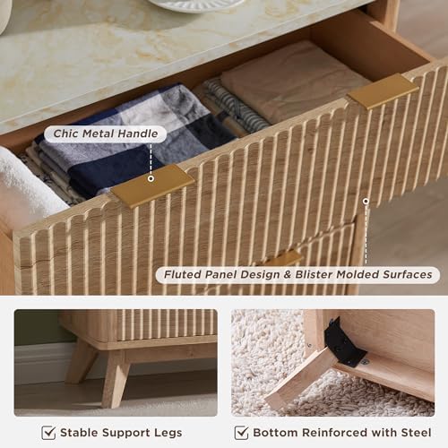T4TREAM 54" Wide Fluted 6 Drawer Dresser for Bedroom, Natural Oak - Image 6