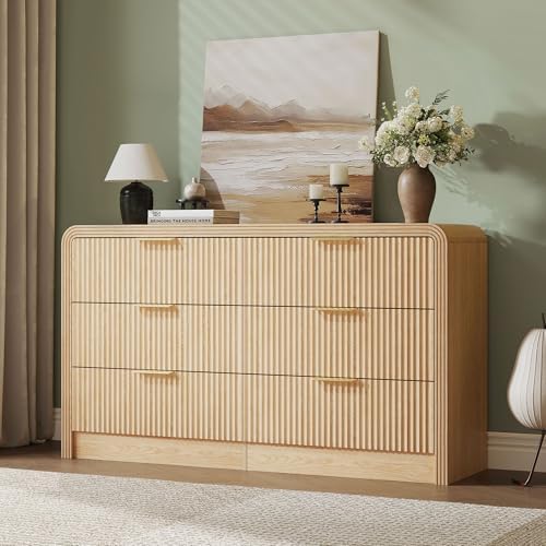 Decofy 55" W Fluted 6-Drawer Dresser for Bedroom,Natural Oak - Image 4