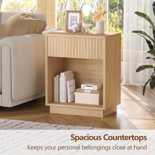 Fluted Nightstands Set of 2, Mid Century Bedside End Side Table - Image 5