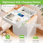Fluted LED Night Stand with Charging Station, White - Image 5