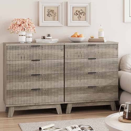 Xixini Fluted Nightstand with 4 Drawers, 31.5" Wide Side Table, Grey - Image 7