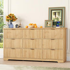 Squireewo Fluted 9 Drawers Dresser for Bedroom, 63" Wide Modern Chest of Drawers with Power Outlet and Deep Drawers, Large Dresser TV Stand for Living Room, Hallway, Kids Room, Oak by Squireewo