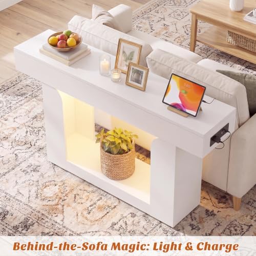 Homieasy Console Table, 47" Entryway Table with Charging Station, White - Image 5