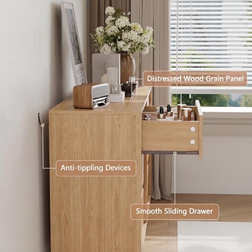 6 Drawer Oak Dresser for Bedroom, 47" Wide Mid Century Modern Dresser - Image 4