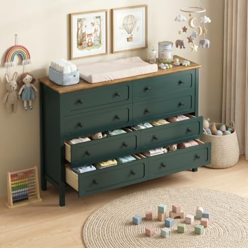CARPETNAL 55" Green Dresser for Bedroom with 8 Drawer & Deep Drawers - Image 5