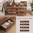 Walnut 6 Drawer Dresser for Bedroom, 47" Wood Dresser with Gold Handles. - Image 5