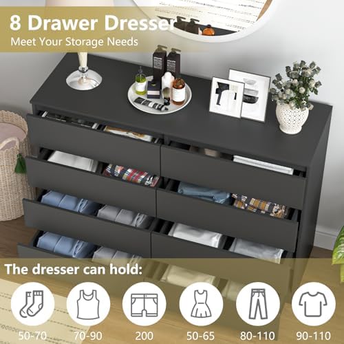 VERYKE Black 8 Drawer Dresser for Bedroom,Chest of Drawers with No-Handle Design for Closet,Modern Wood Dresser Bedroom Storage Furniture - Image 7