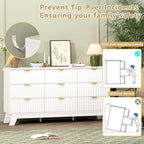 Wodeer 9 Drawer Fluted Dresser for Bedroom, Mid Century Modern Dresser with 9 Drawers, Dressers & Chests of Drawers with Metal Handle, TV Stand & Storage Organizer for Entryway, Hallway, White - Image 6