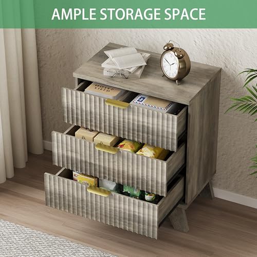 Xixini Fluted Nightstand with 3 Drawers, 24" Wide Side Table, Grey - Image 6
