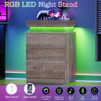 Fluted LED Night Stand with Charging Station, Wood Grey - Image 3