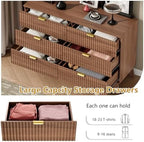 Wodeer 6 Drawer Fluted Dresser for Bedroom, Mid Century Modern Wooden Dresser with 6 Drawers, Dressers & Chests of Drawers with Metal Handle, TV Stand & Storage Organizer for Entryway, Hallway, Walnut - Image 4