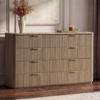 Fluted 8 Drawer Dresser for Bedroom, 54"W Wooden Dressers & Chest of Drawer by DelArk
