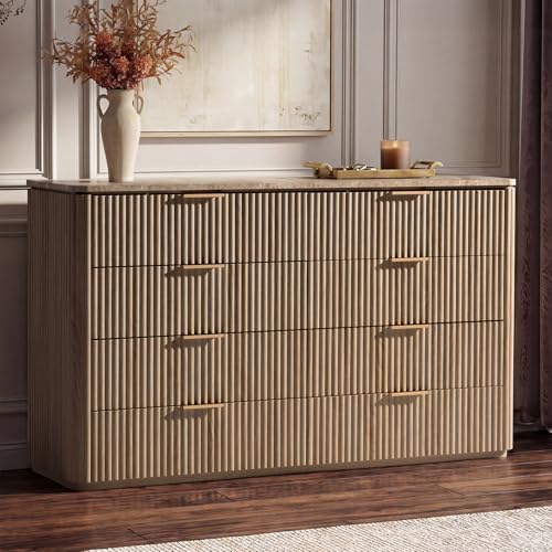 Fluted 8 Drawer Dresser for Bedroom, 54"W Wooden Dressers & Chest of Drawer by DelArk
