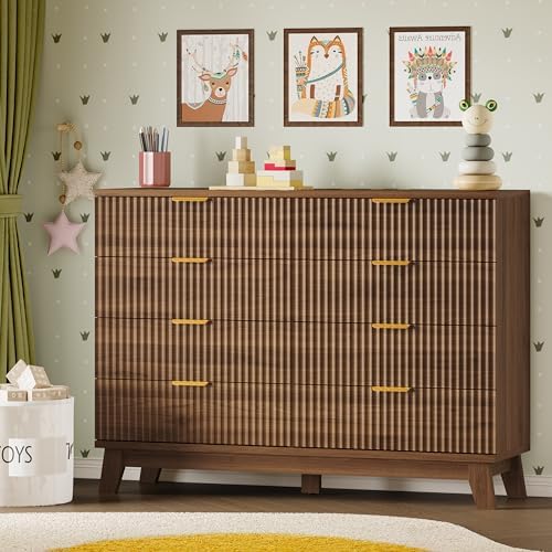 BORNOON Fluted 8 Drawer Tall Dresser, 47.2" Wide Modern Boho Chest of Drawers, Wooden Storage Dresser TV Stand for Bedroom, Living Room, Closet, Hallway, Curved Profile Design - Image 6