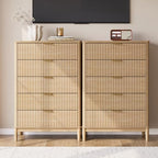 LINSY HOME Fluted 5 Drawers Dresser, 46" Tall Modern Chest of Drawers, Curved Profile Design, Mid Century Wood Dresser with Metal Handle for Bedroom, Living Room, Hallway, Entryway, Oak - Image 2