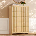 Natural Oak Dresser with 5 Deep Drawers, 47" Tall Fluted Chest of Drawers, Round Edge, Modern Vertical Dresser, Wooden Storage Organizer Cabinet for Bedroom, Living Room, Entryway, Hallway by Varello