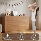 BORNOON Dresser for Bedroom with 9 Drawers, Fluted Chest of Drawers with Round Curved Corner, Hidden Handles, Modern Wood Storage Organizer for Bedroom, Nursery, Living Room - Image 5