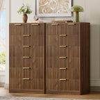 TEENOFN Fluted Dresser for Bedroom with 7 Drawers, 48" Tall Modern Chest of Drawers with Metal Handle, Wooden Dresser TV Stand, Wood Closet Clothes Storage Organizer for Living Room, Hallway, Walnut - Image 4