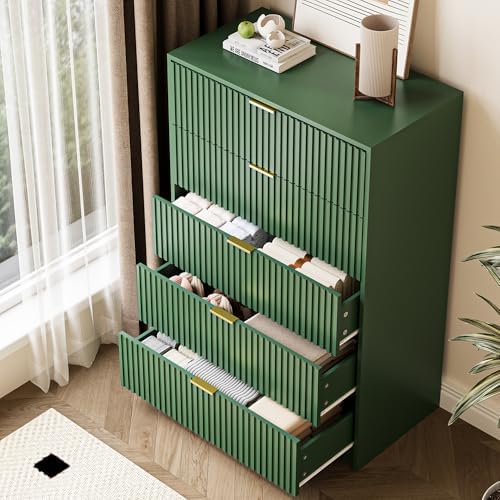 MAISONARIA 5 Drawer Dresser for Bedroom, Tall Dresser Chest of Drawers with Gold Handles, 32 Inch Wide Nightstand with for Bedroom, Living Rooms, Offices, and Entryways, Green - Image 5