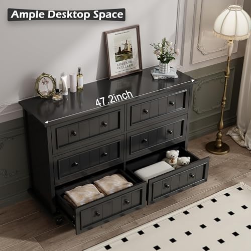 Black 6 Drawer Dresser, Vintage Chest of Drawers, 47.2'' Bedroom Cabinet - Image 4