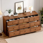 Chrangmay 9 Drawer Dresser,63" Wide Mid Century Chest of Drawers,Wooden Bedroom Drawer Dresser with 9 Storage Drawers for Bedroom,Living Room,with Anti-Tipping Device,Umber. - Image 3
