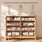 Fluted 8 Drawer Dresser for Bedroom, 47" Wide Modern Chest of Drawers with Metal Handle & Storage, Wooden Dresser TV Stand, Closet Clothes Storage Organizer for Living Room, Natural Oak Dresser - Image 3