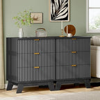 Xixini Fluted Nightstand with Charging Station, Tall Bedside Table, Black - Image 7