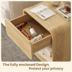 Modern Curved Nightstands Set of 2 with Open Shelf,Natural Oak - Image 3