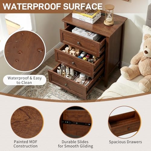 Karl home Brown Farmhouse Nightstand, Wide End Table with Charging Station - Image 5