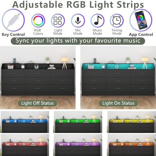 9 Drawers Dresser for Bedroom with Power Outlet,Modern Dresser w/ LED Light - Image 4