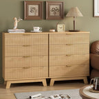 Xixini Fluted Nightstand with 4 Drawers, 31.5" Wide Side Table, Natural Oak - Image 7