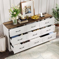 Fameill Dresser for Bedroom, 9 Drawer Wide Dresser Organizer with Charging Station, Tall Dresser for Hallway, Wood Dresser with Metal Handles, Farmhouse White by Fameill