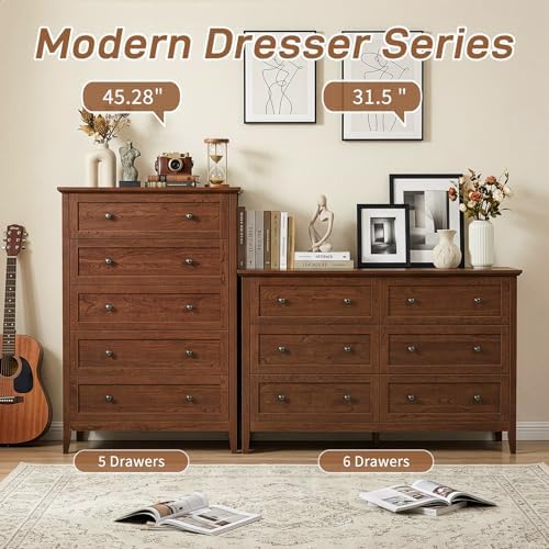 Karl home Brown Farmhouse 5 Drawers Tall Dresser, Bedroom Storage Chest - Image 5