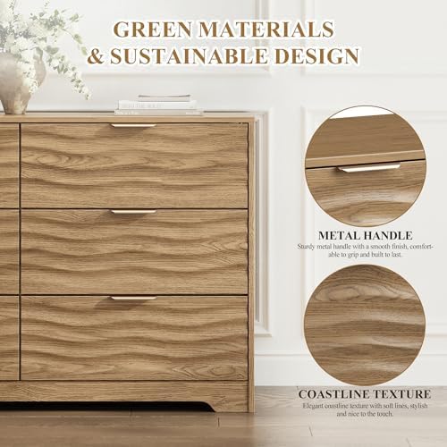 MALOL Coastline Fluted 6 Drawers Dresser for Bedroom, 48" Wide Modern Chest of TV Stand Organizers with Metal Handle, Storage Wooden Dresser Drawer for Living Room, Hallway, Closet, Walnut Wood - Image 4